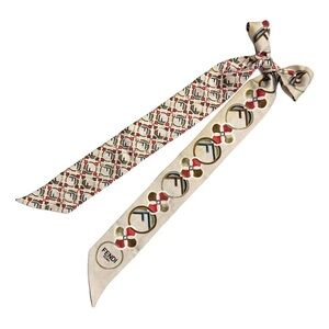 Fendi AUTHENTIC FF Logo Monogram Wrappy Bandeau Silk Scarf Neutral Red